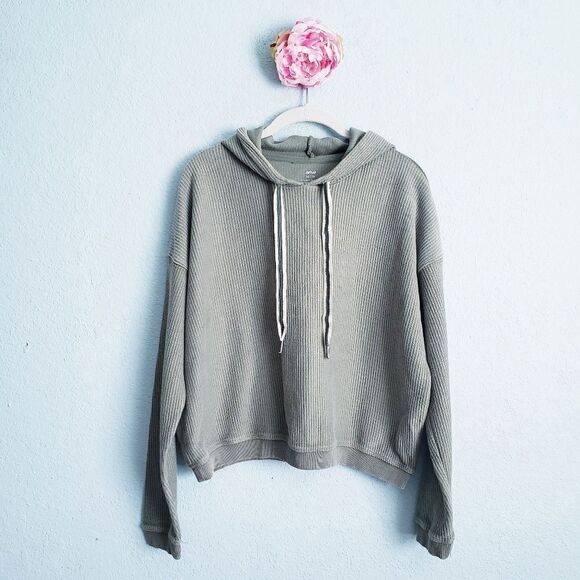Aerie New Love Green Ribbed Hoodie - Picture 2 of 7